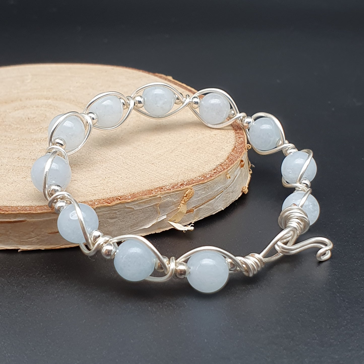 Wire Wrapped Gemstone Bangle Bracelet Silver Plated Copper