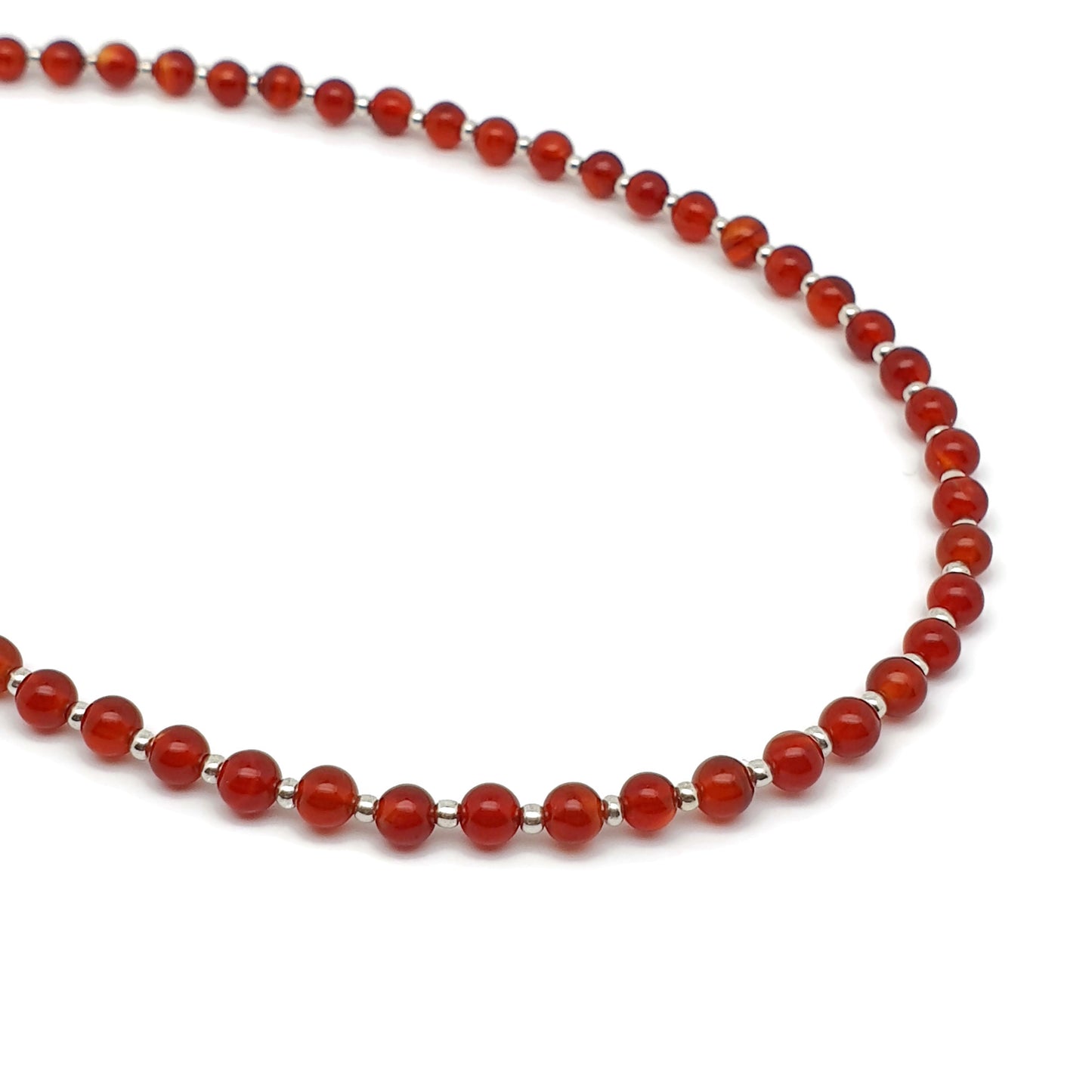 Beaded Carnelian Necklace Burnt Orange Gemstone Collar Silver Plated