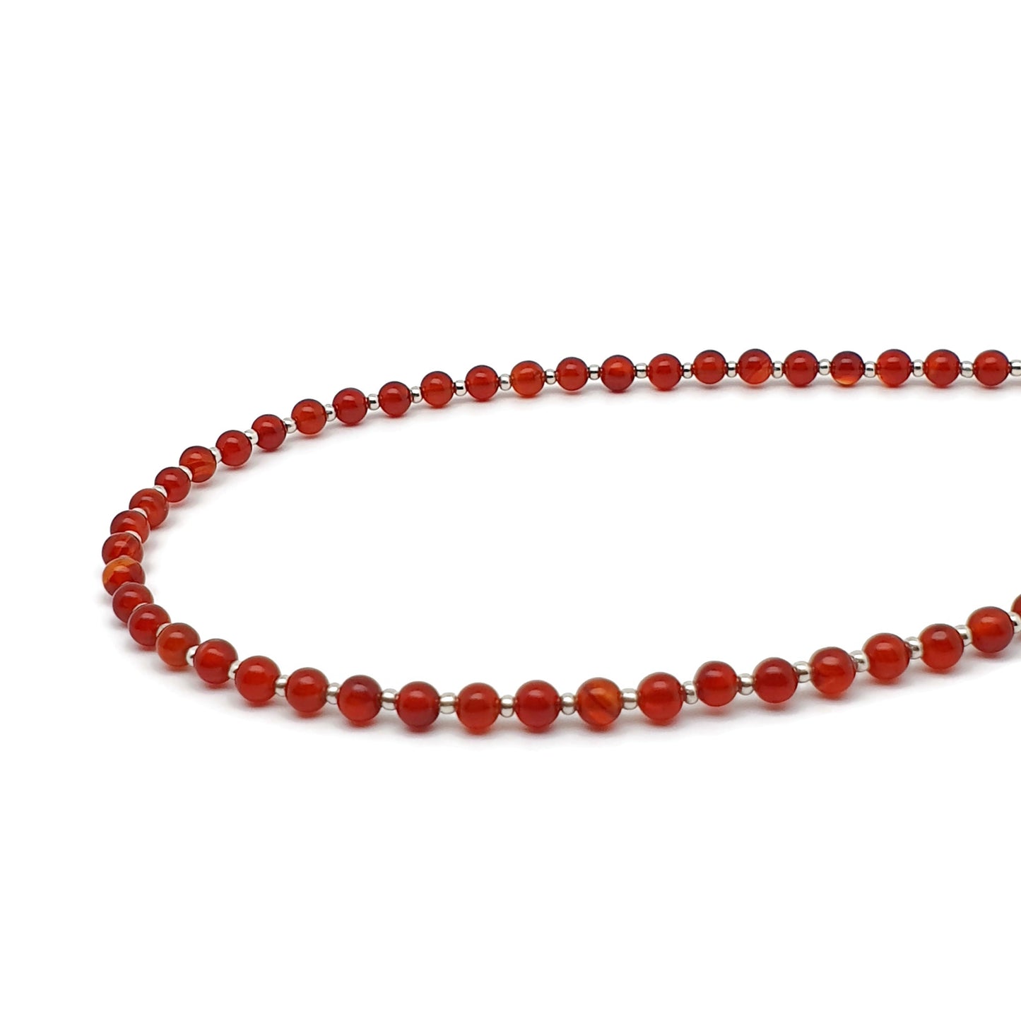 Beaded Carnelian Necklace Burnt Orange Gemstone Collar Silver Plated