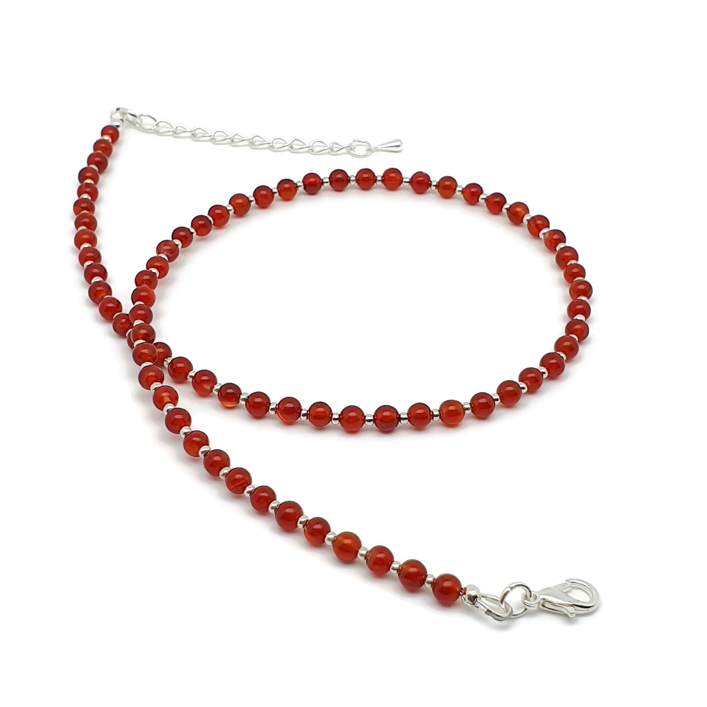 Beaded Carnelian Necklace Burnt Orange Gemstone Collar Silver Plated