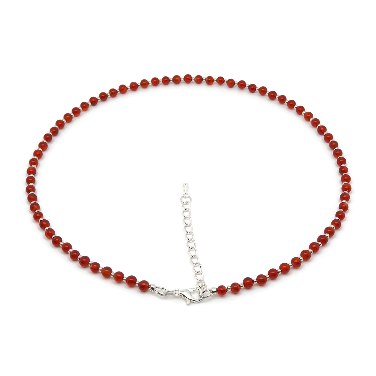 Beaded Carnelian Necklace Burnt Orange Gemstone Collar Silver Plated