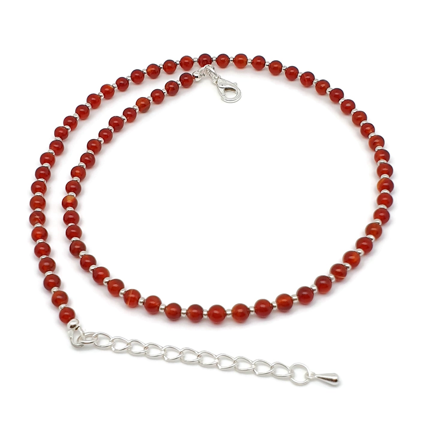 Beaded Carnelian Necklace Burnt Orange Gemstone Collar Silver Plated