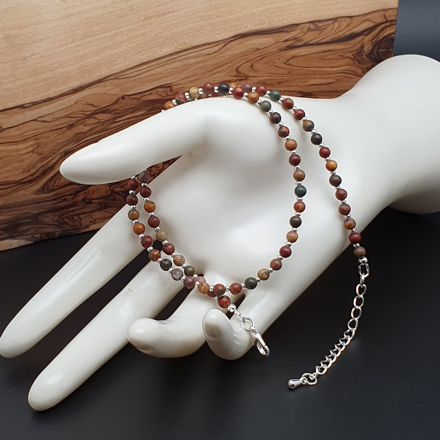 Natural Picasso Jasper Short Collar Beaded Necklace