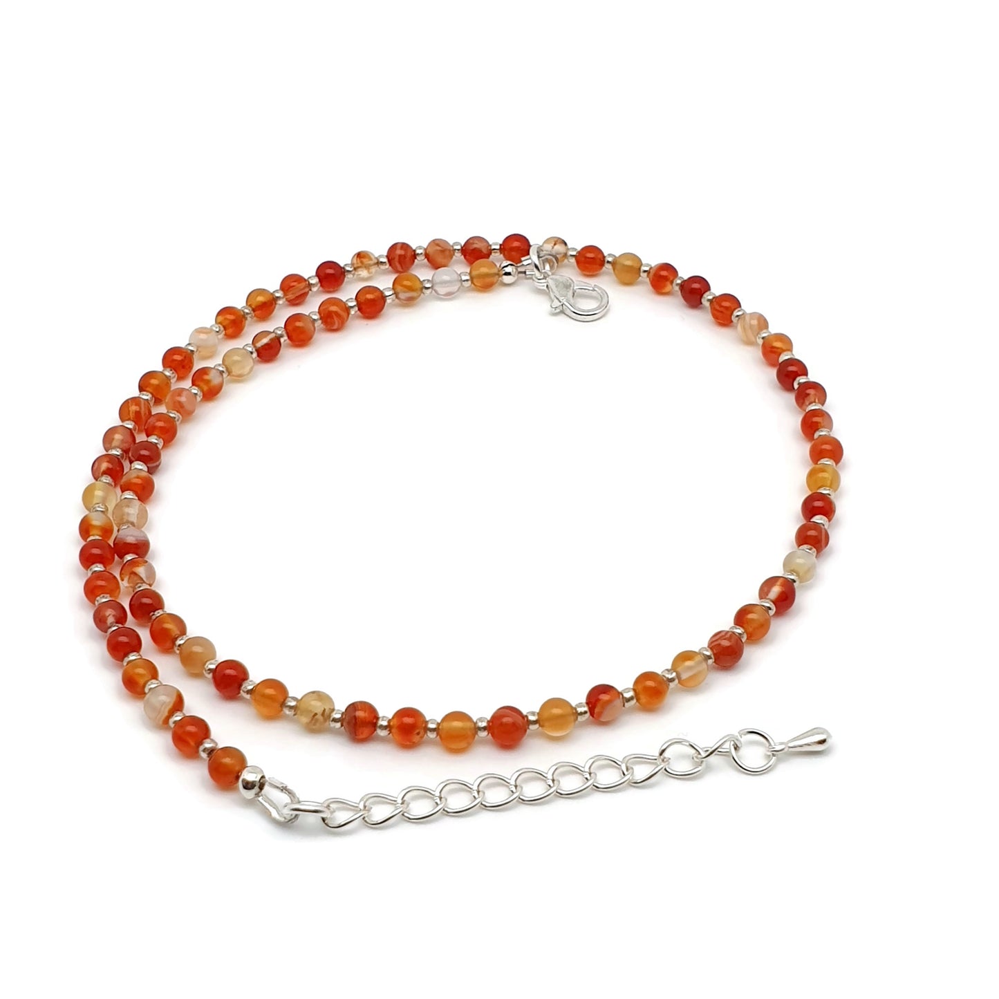 Burnt Orange Agate Beaded Collar Necklace Silver Plated