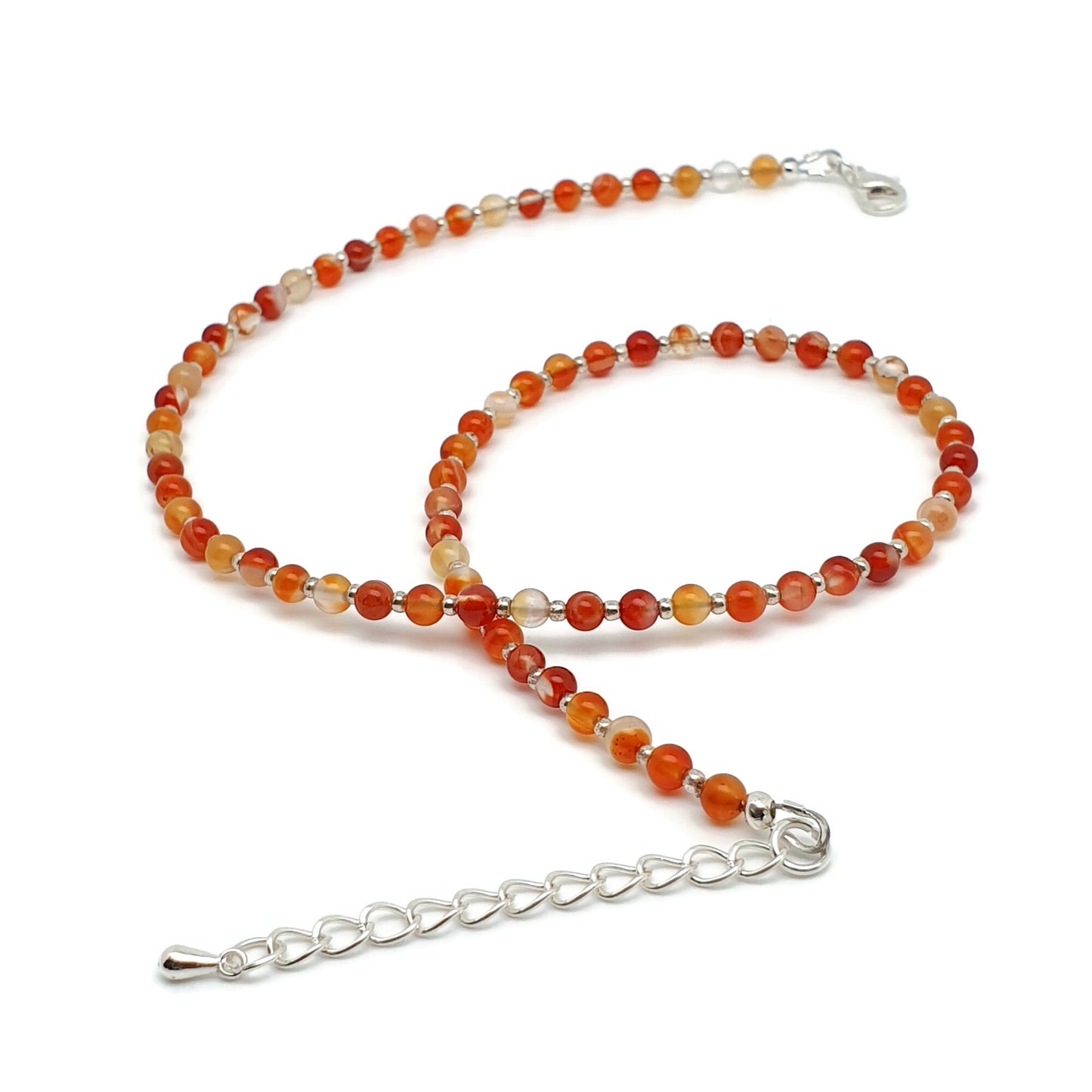 Burnt Orange Agate Beaded Collar Necklace Silver Plated