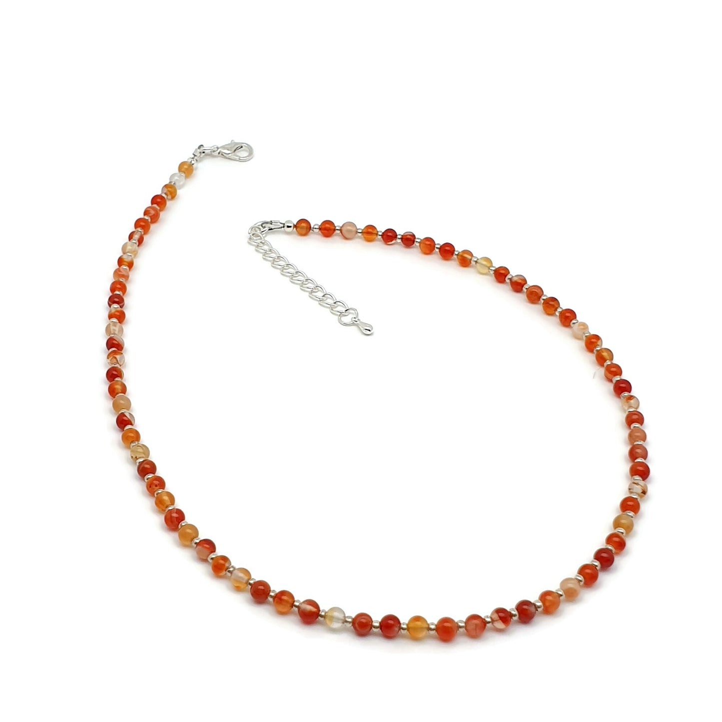 Burnt Orange Agate Beaded Collar Necklace Silver Plated