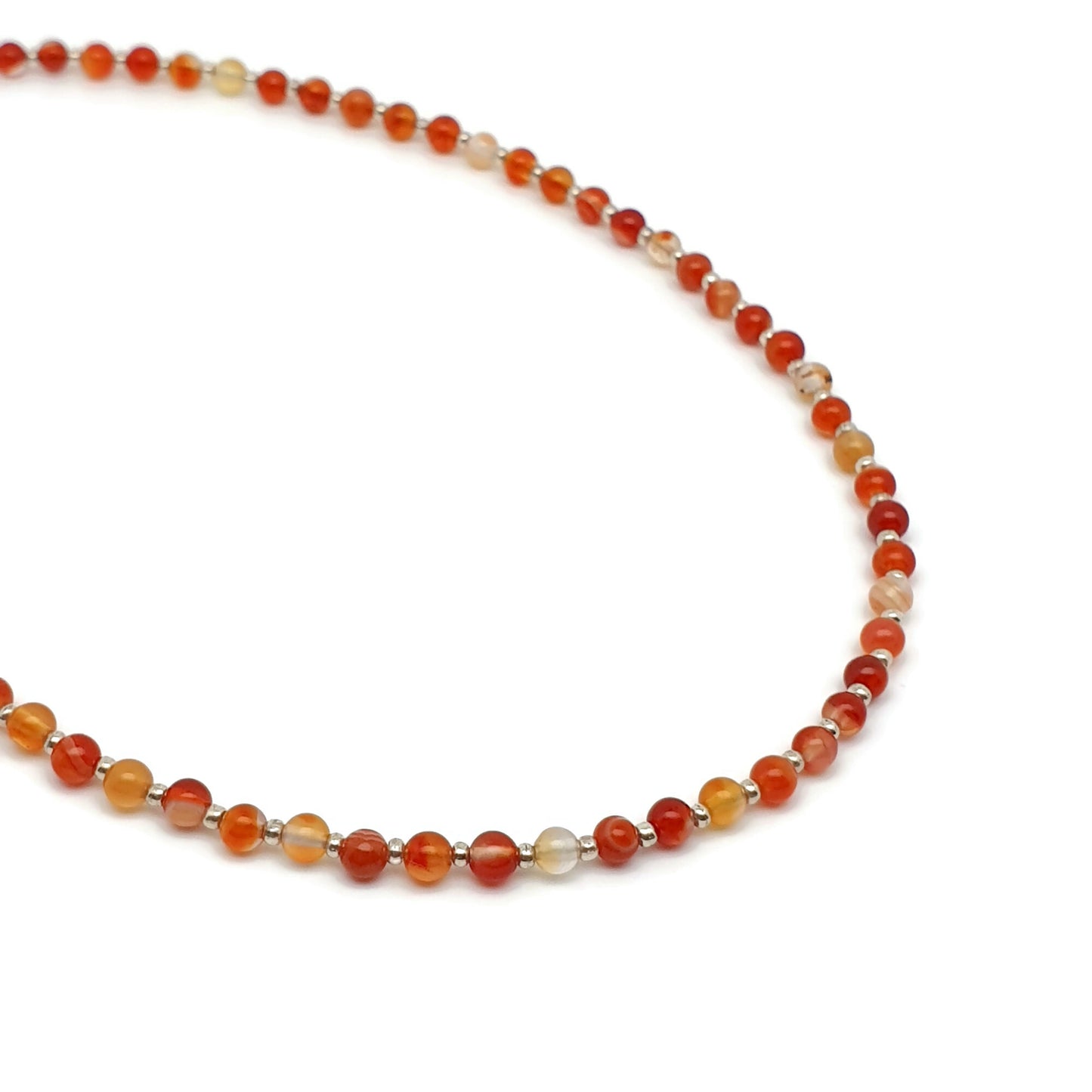 Burnt Orange Agate Beaded Collar Necklace Silver Plated