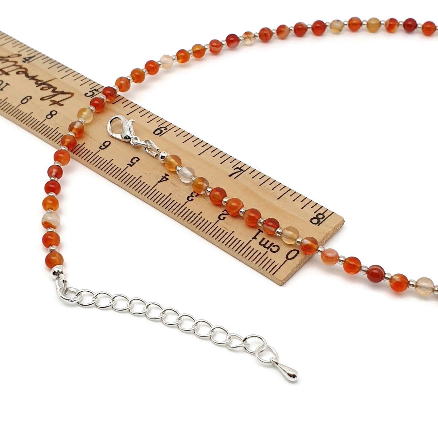 Burnt Orange Agate Beaded Collar Necklace Silver Plated