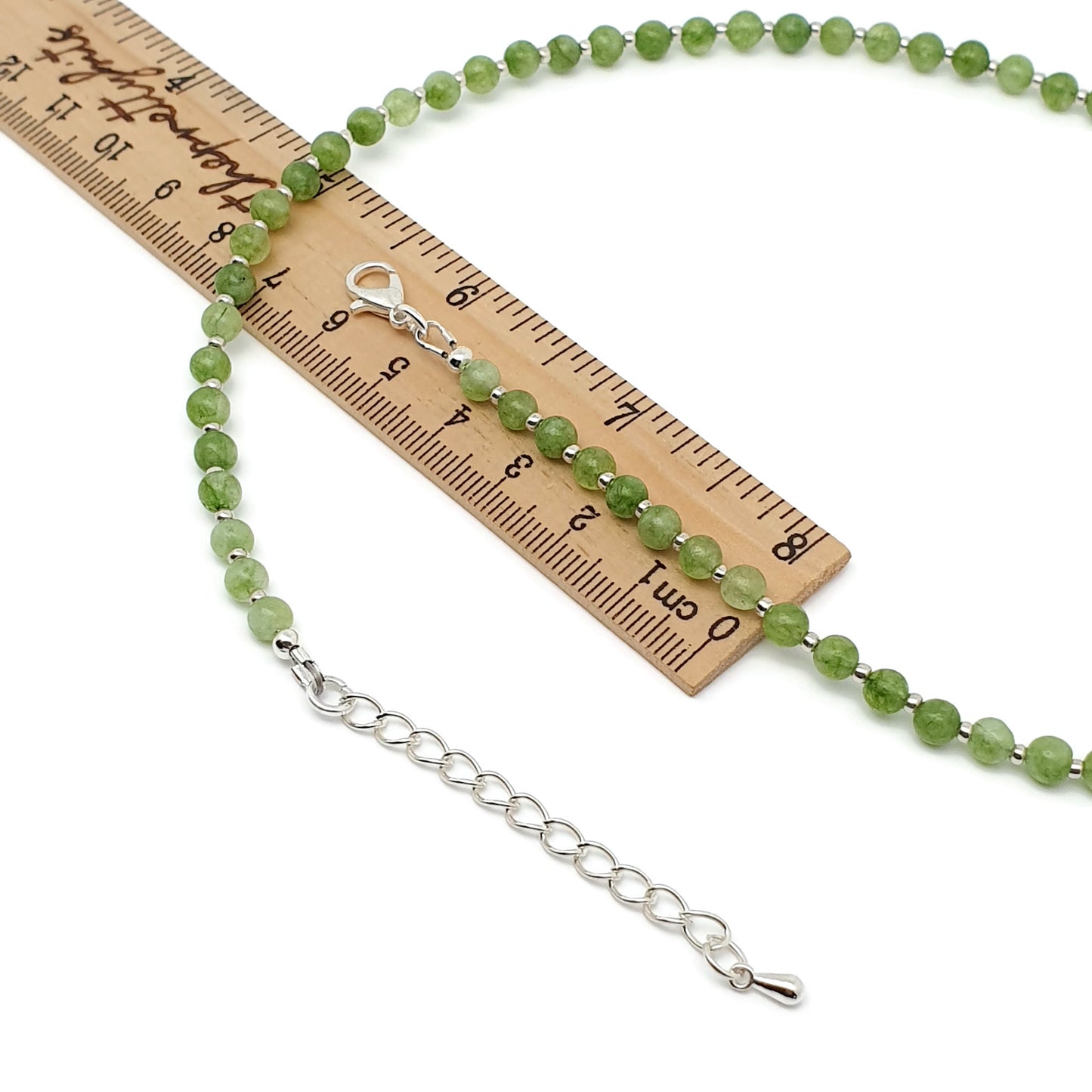 Olive Green Peridot Beaded Collar Necklace Silver Plated