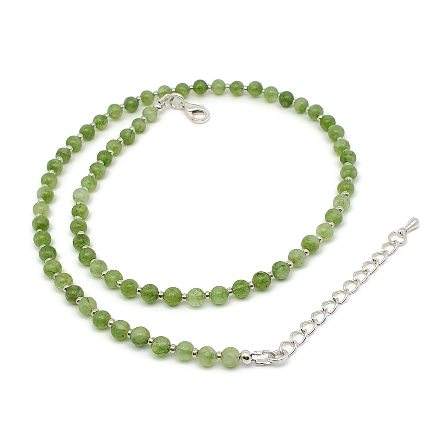 Olive Green Peridot Beaded Collar Necklace Silver Plated