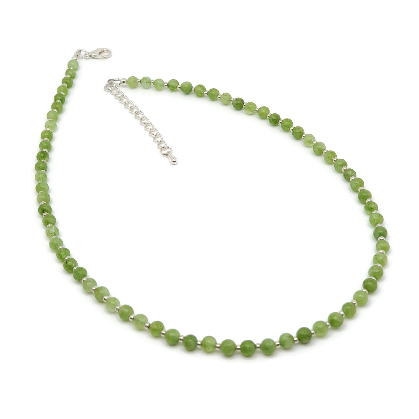 Olive Green Peridot Beaded Collar Necklace Silver Plated