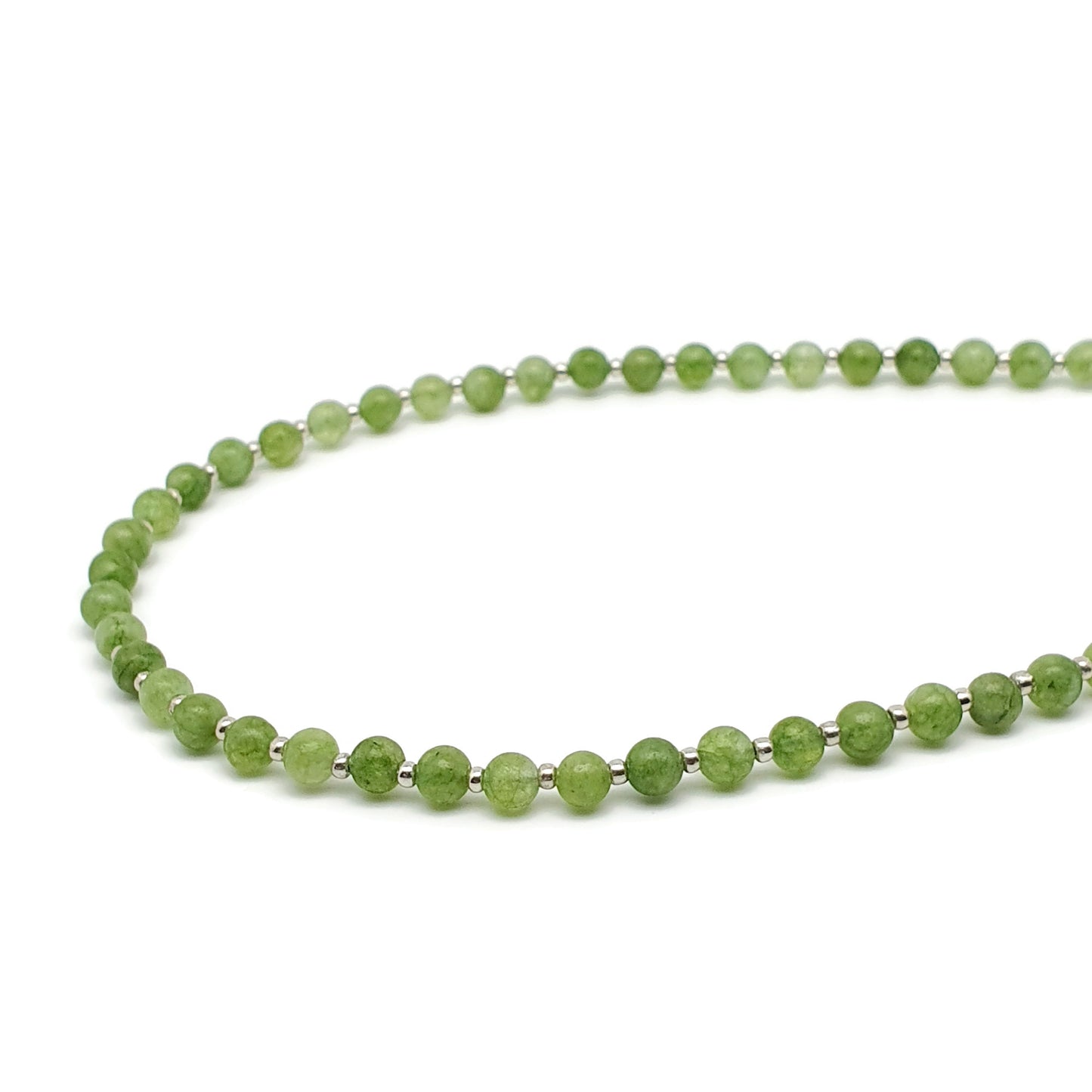 Olive Green Peridot Beaded Collar Necklace Silver Plated