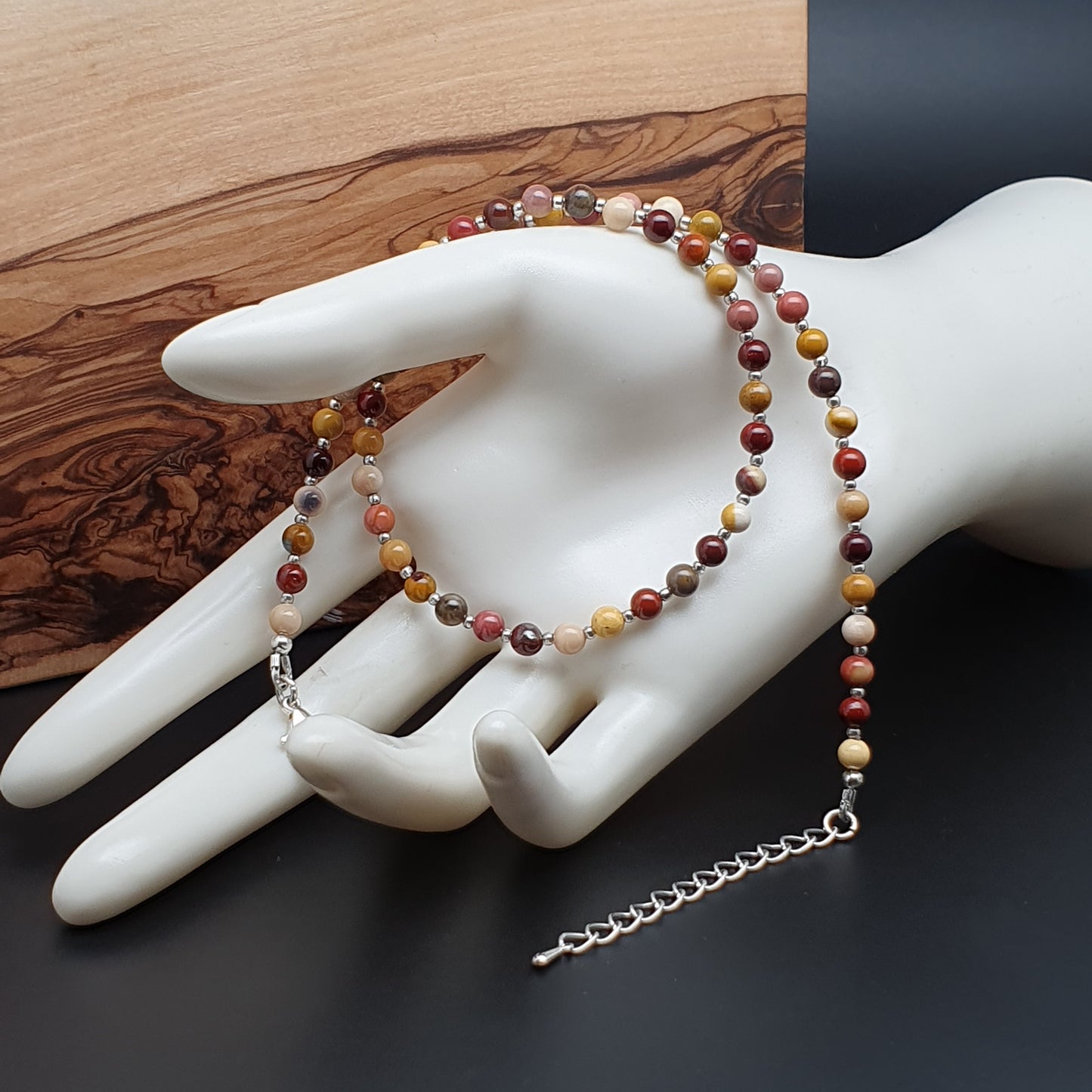 Colourful Mookaite Jasper Beaded Collar Necklace Silver Plated