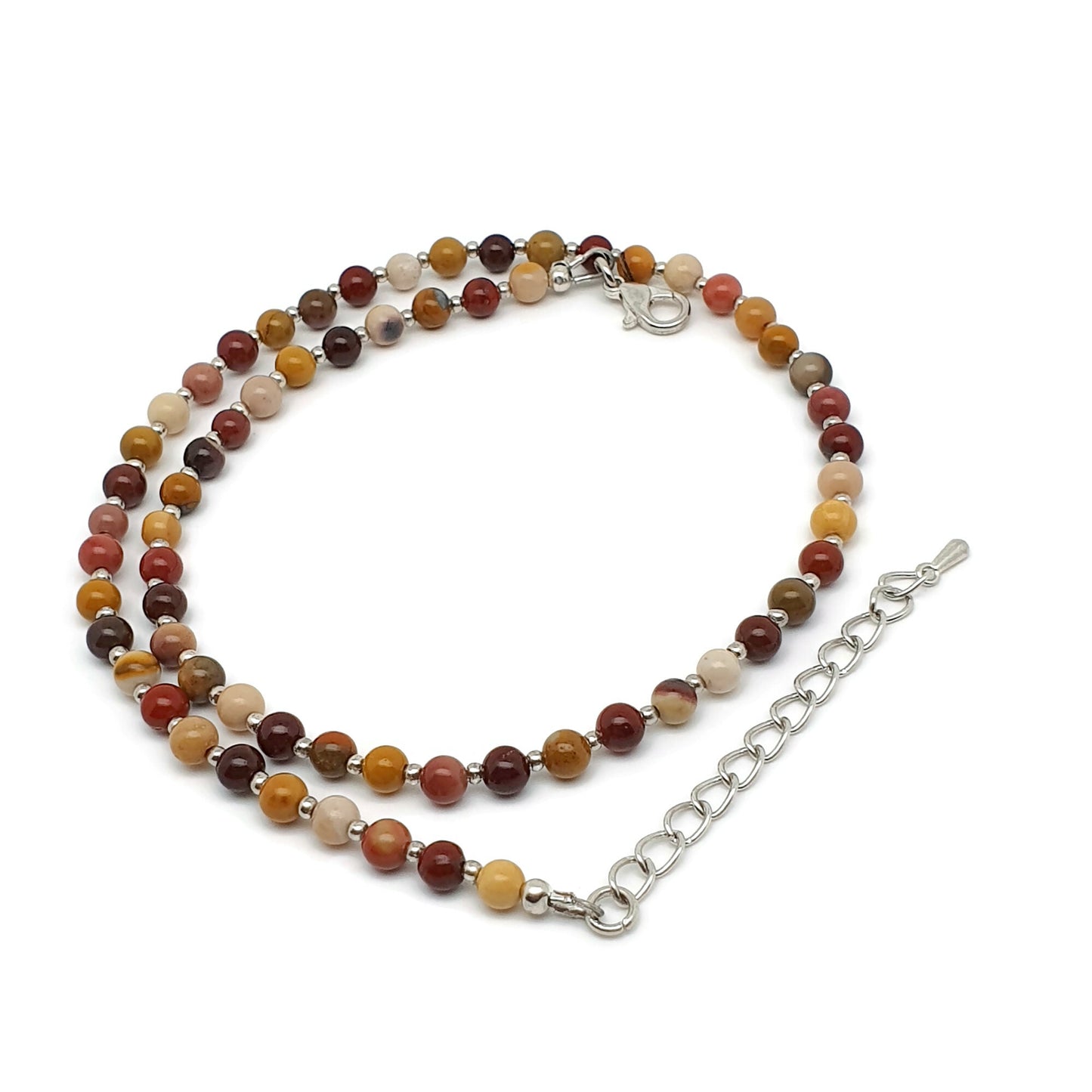 Colourful Mookaite Jasper Beaded Collar Necklace Silver Plated