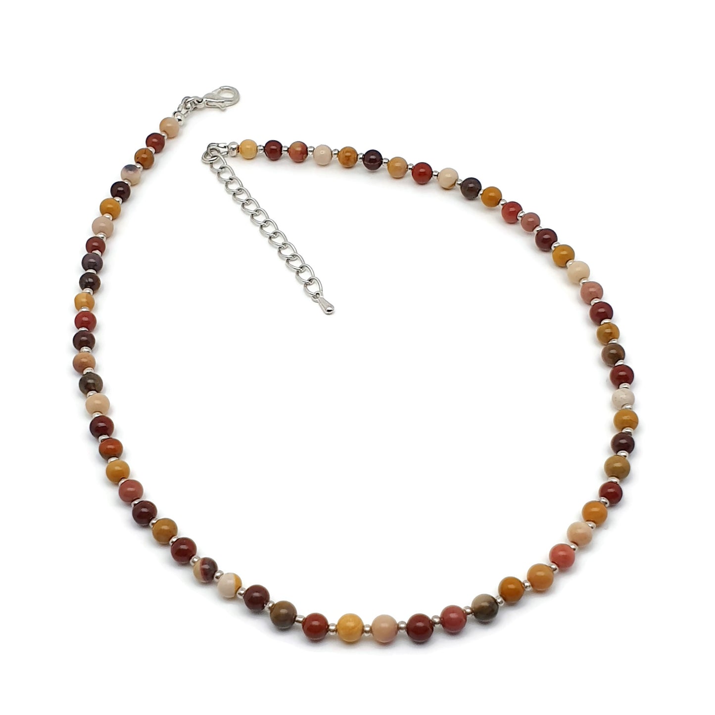 Colourful Mookaite Jasper Beaded Collar Necklace Silver Plated