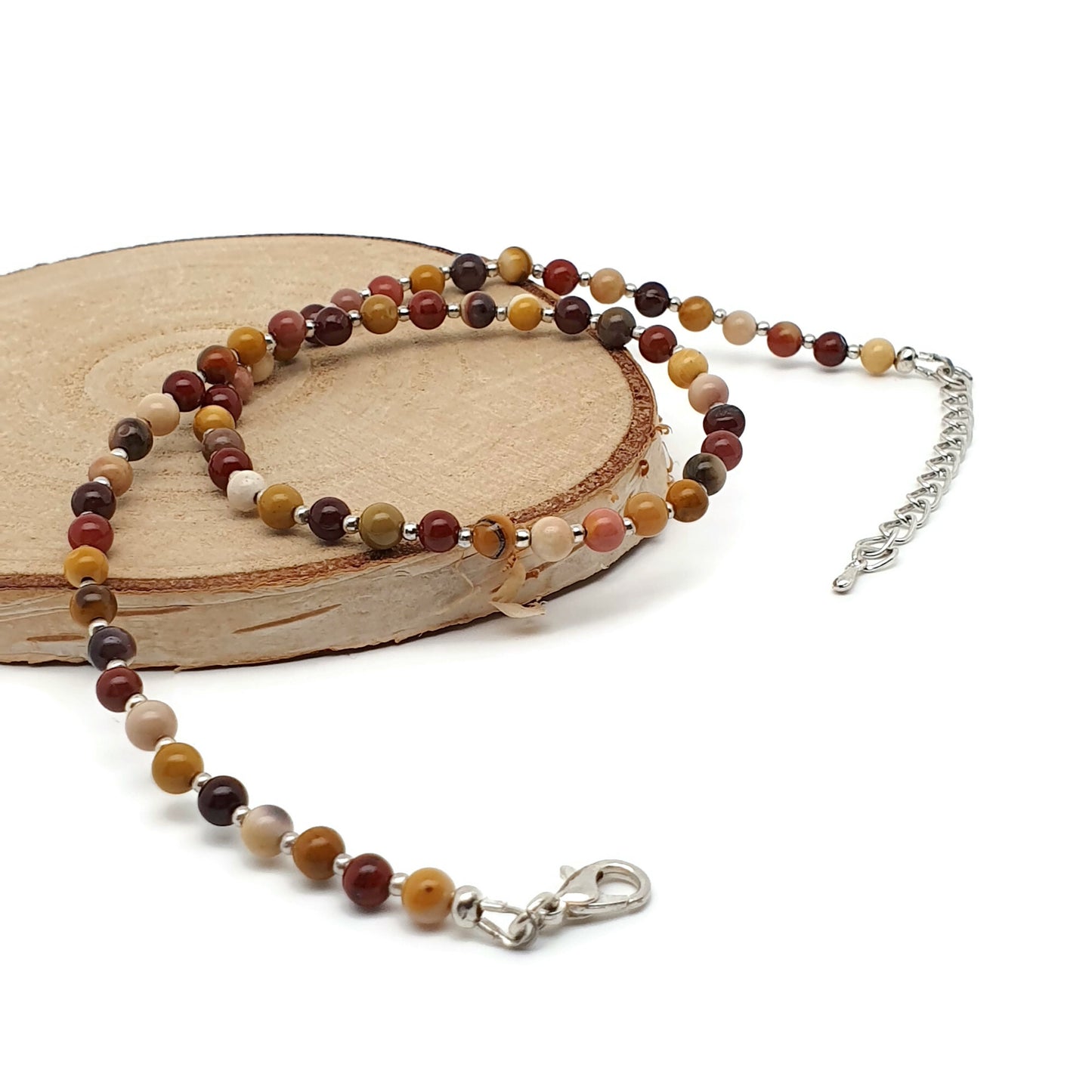 Colourful Mookaite Jasper Beaded Collar Necklace Silver Plated