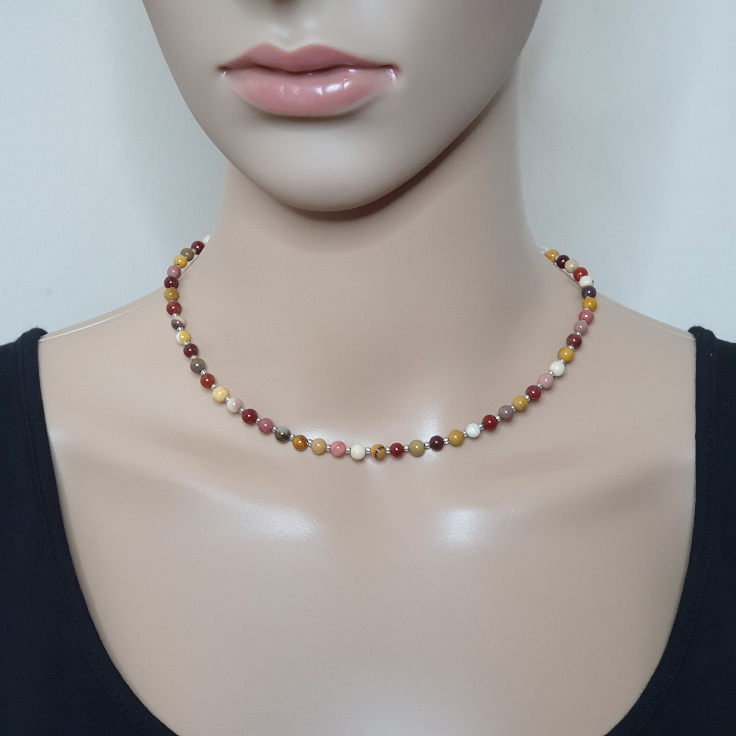 Colourful Mookaite Jasper Beaded Collar Necklace Silver Plated