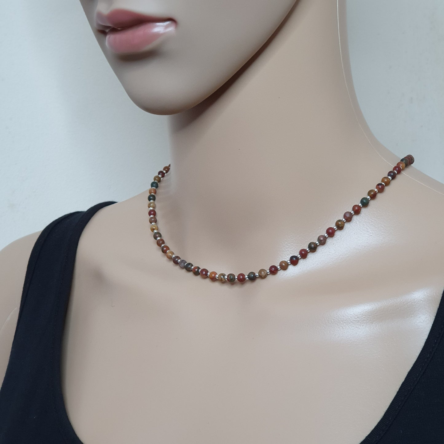 Natural Picasso Jasper Short Collar Beaded Necklace