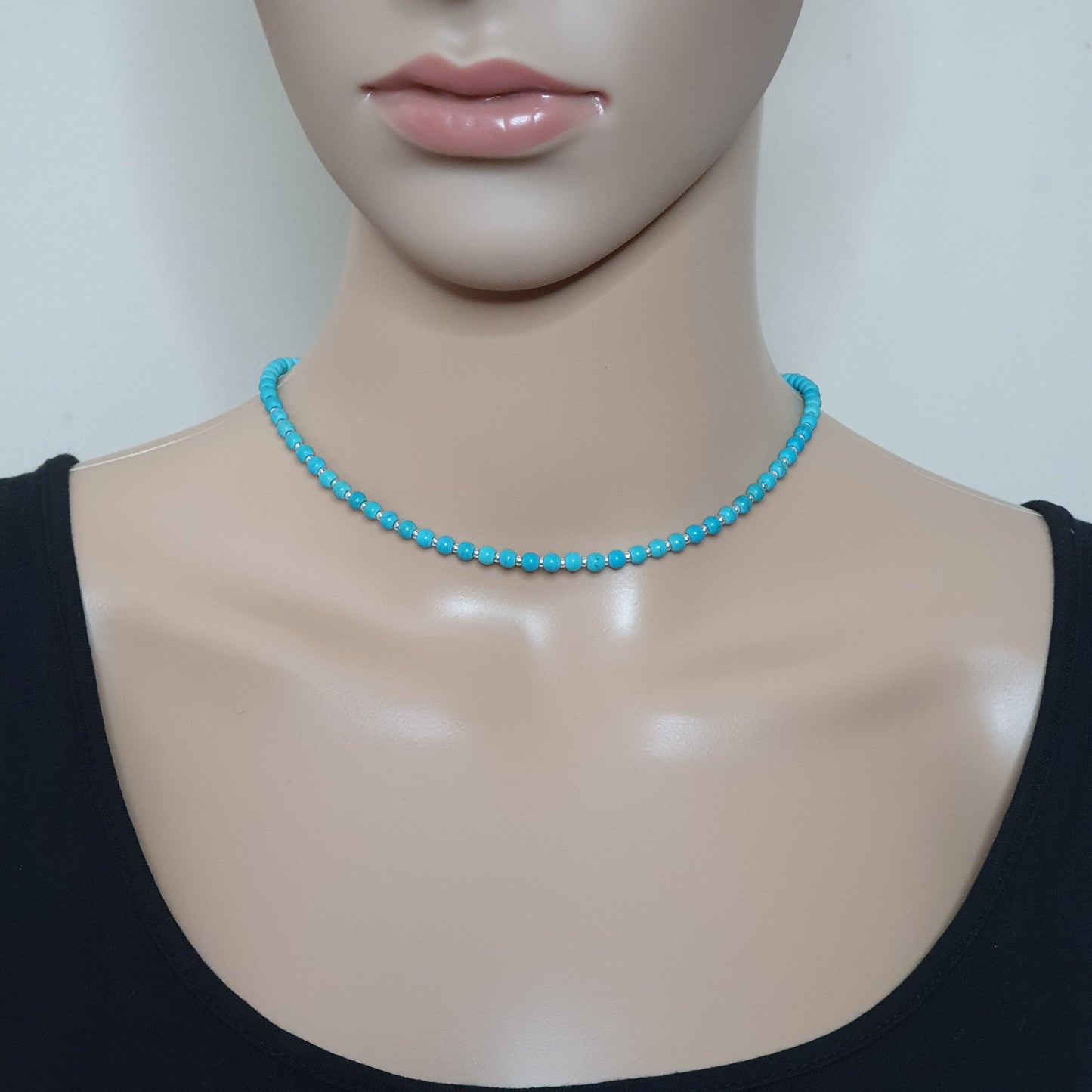 Turquoise Blue Dyed Howlite Collar Boho Beaded Necklace