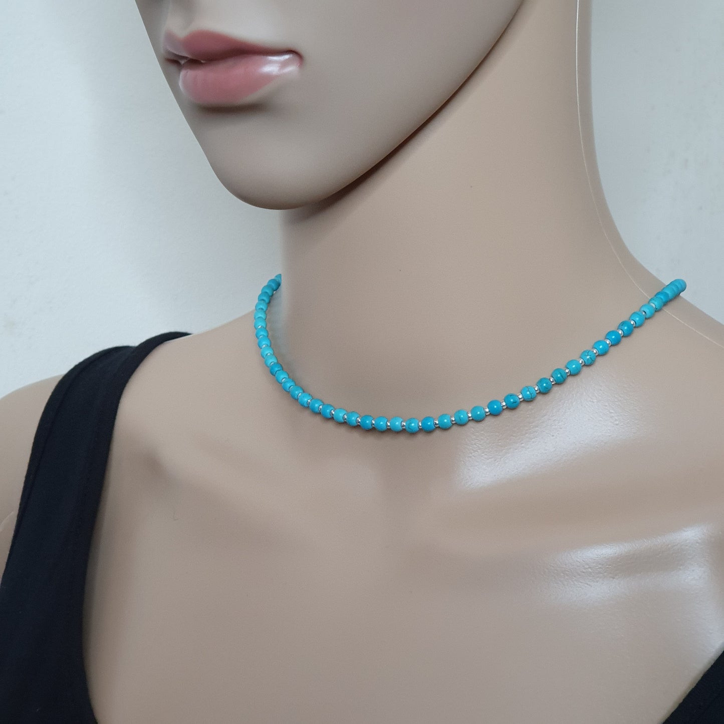 Turquoise Blue Dyed Howlite Collar Boho Beaded Necklace