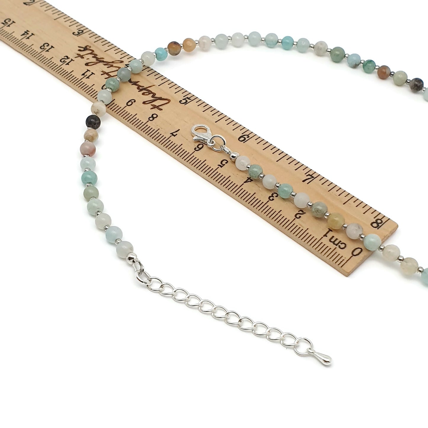 Natural Amazonite Beaded Necklace Gemstone Collar Adjustable Silver Plated