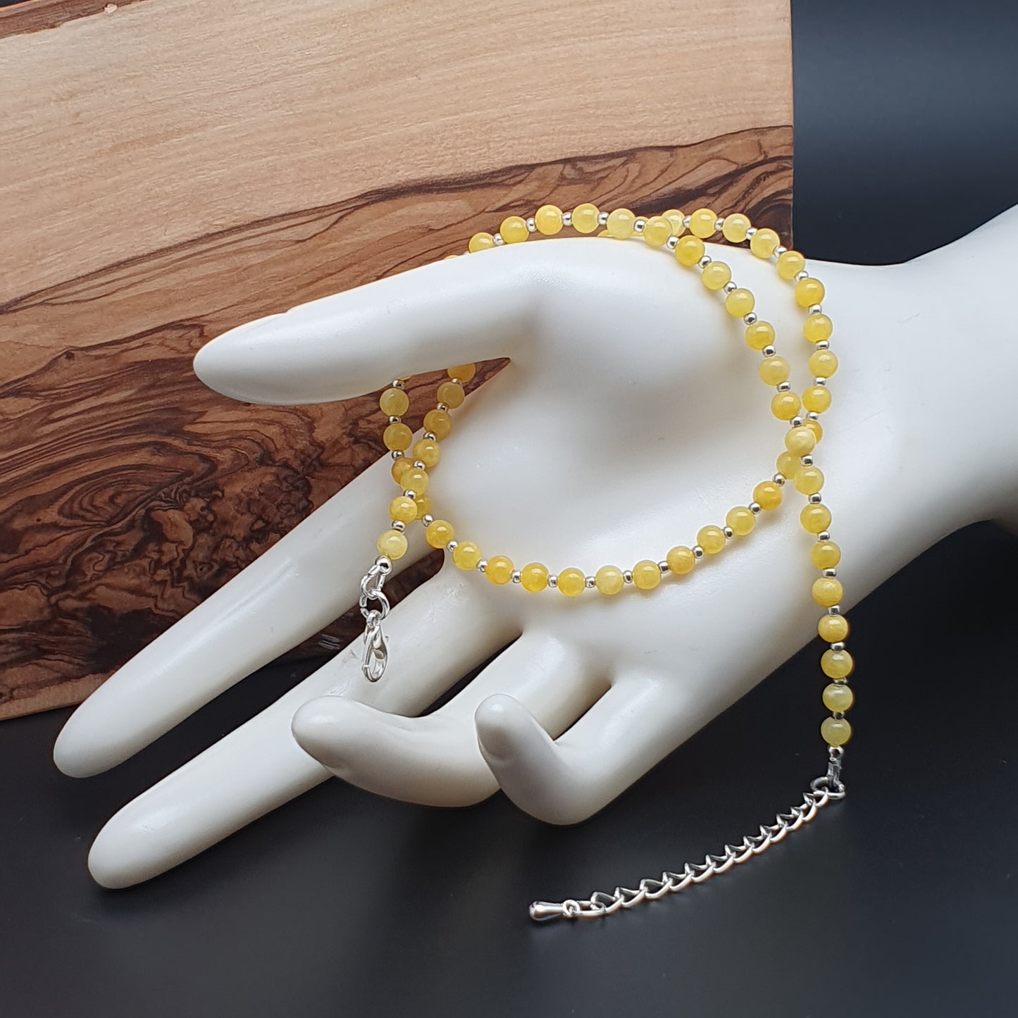 Yellow Chalcedony Beaded Collar Necklace Silver Plated