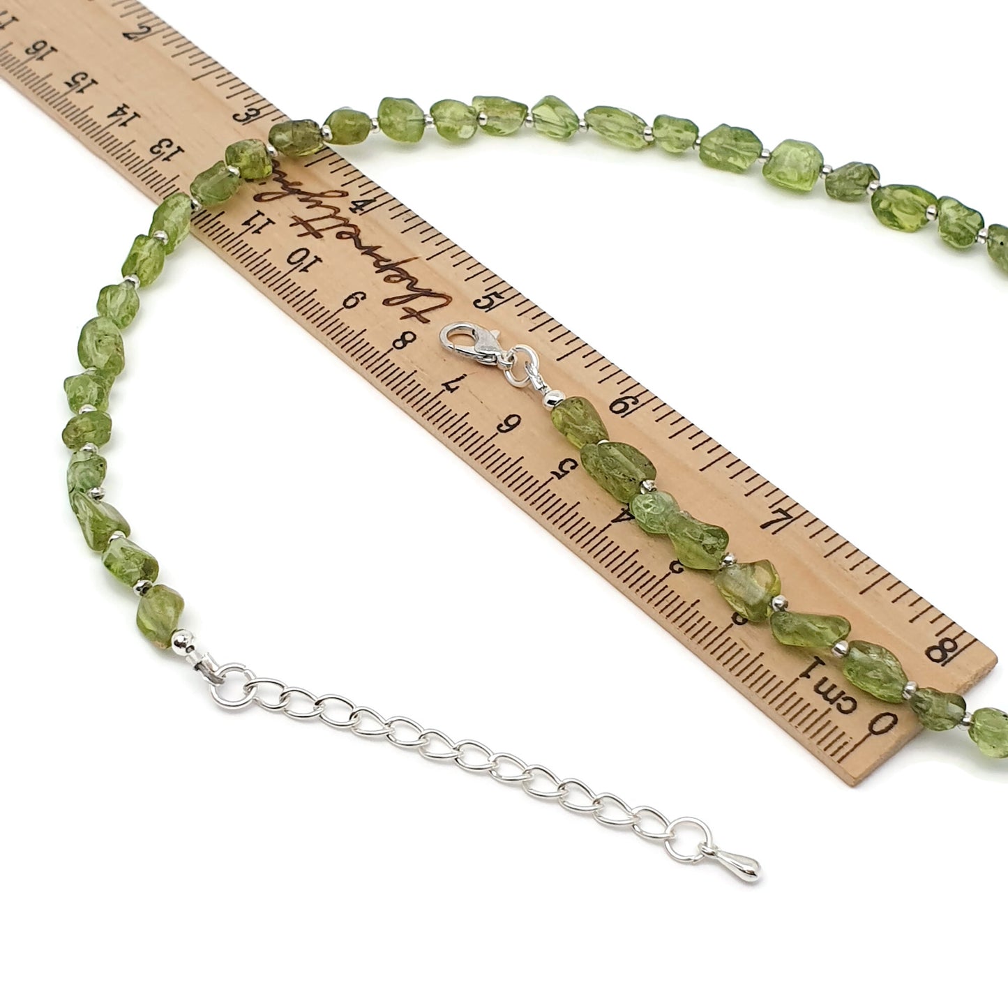 Olive Green Peridot Beaded Nuggets Collar Necklace Silver Plated