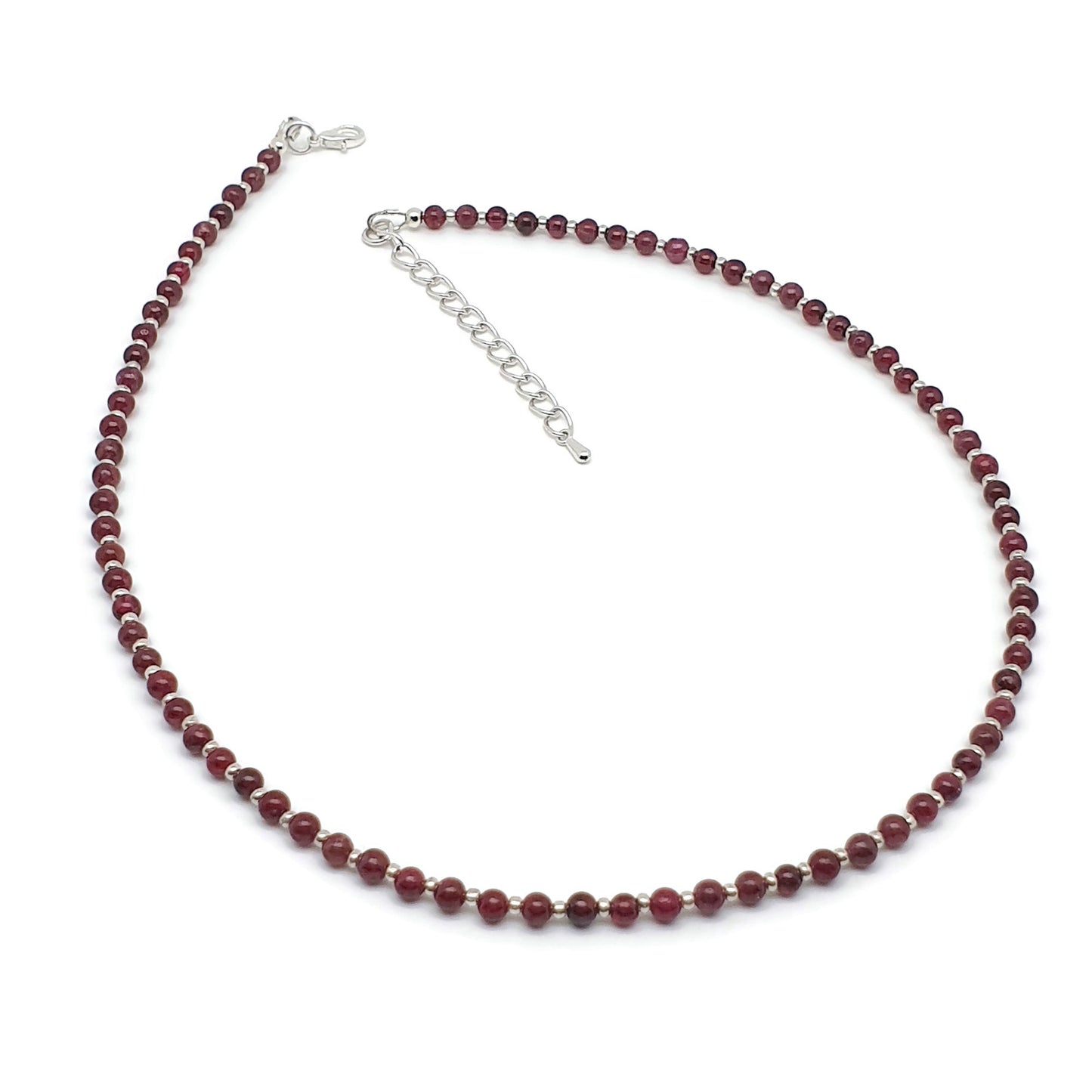 Red Garnet Beaded Necklace Adjustable 16 inch Collar Silver Plated