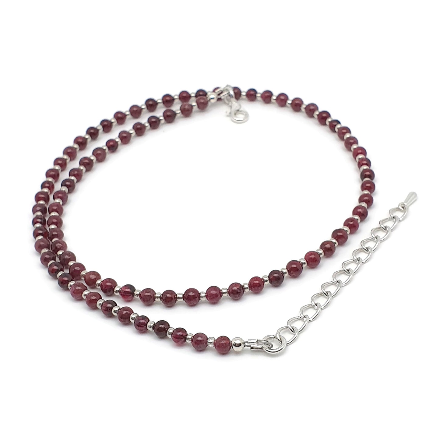 Red Garnet Beaded Necklace Adjustable 16 inch Collar Silver Plated