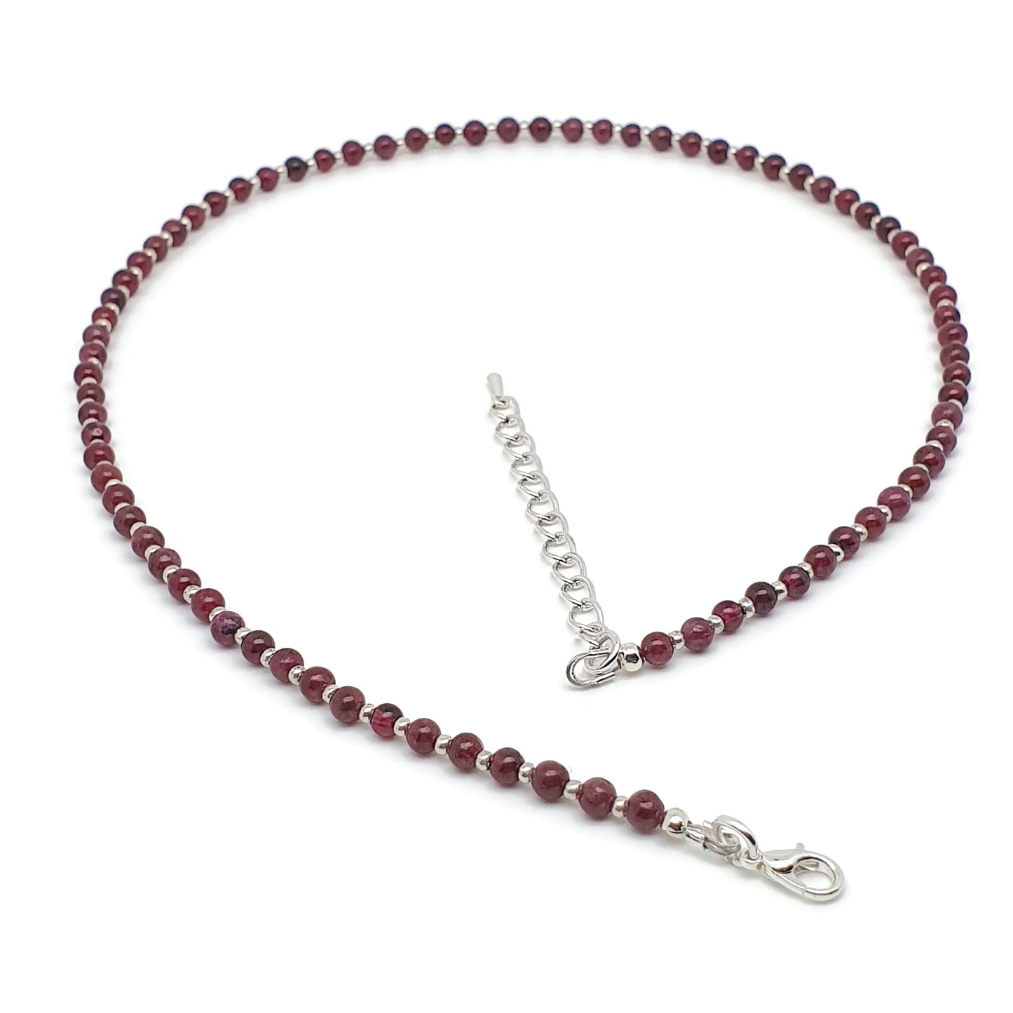 Red Garnet Beaded Necklace Adjustable 16 inch Collar Silver Plated