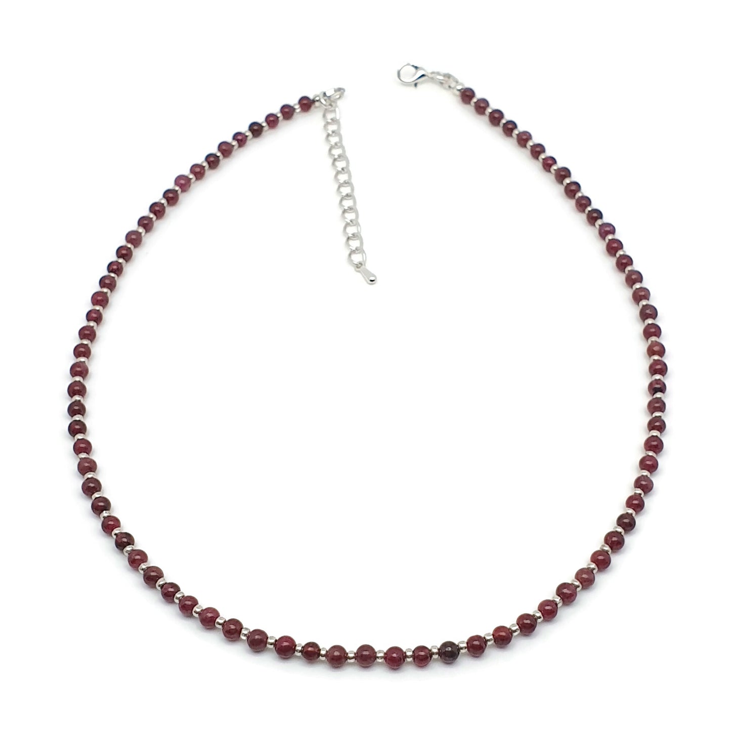 Red Garnet Beaded Necklace Adjustable 16 inch Collar Silver Plated