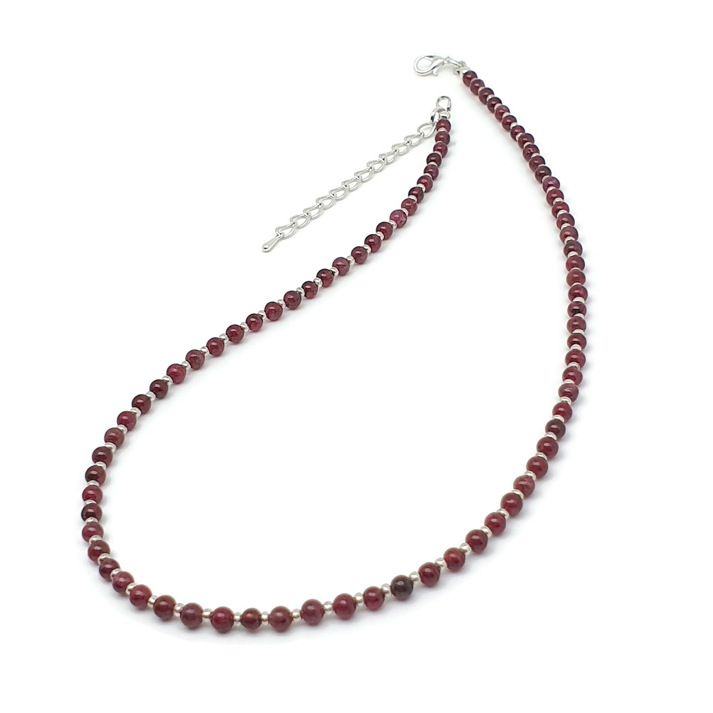 Red Garnet Beaded Necklace Adjustable 16 inch Collar Silver Plated