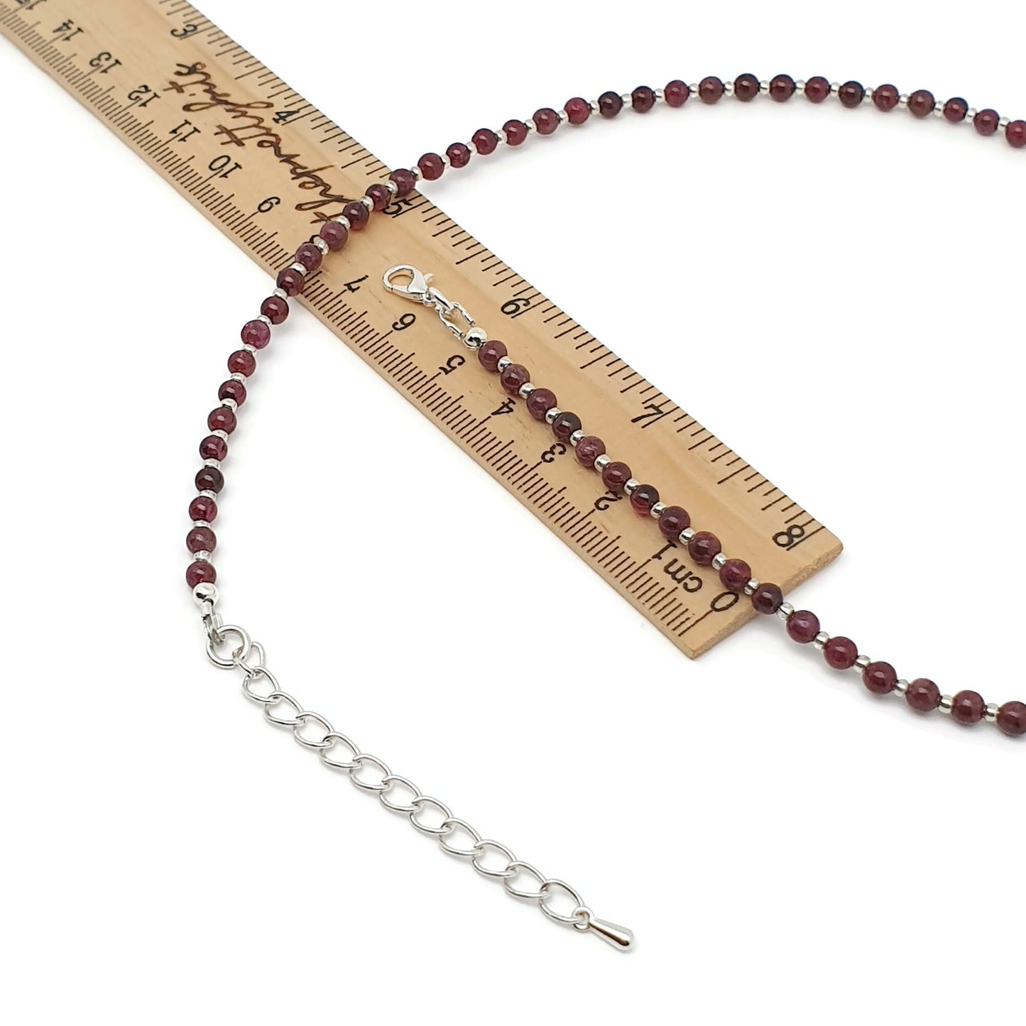 Red Garnet Beaded Necklace Adjustable 16 inch Collar Silver Plated