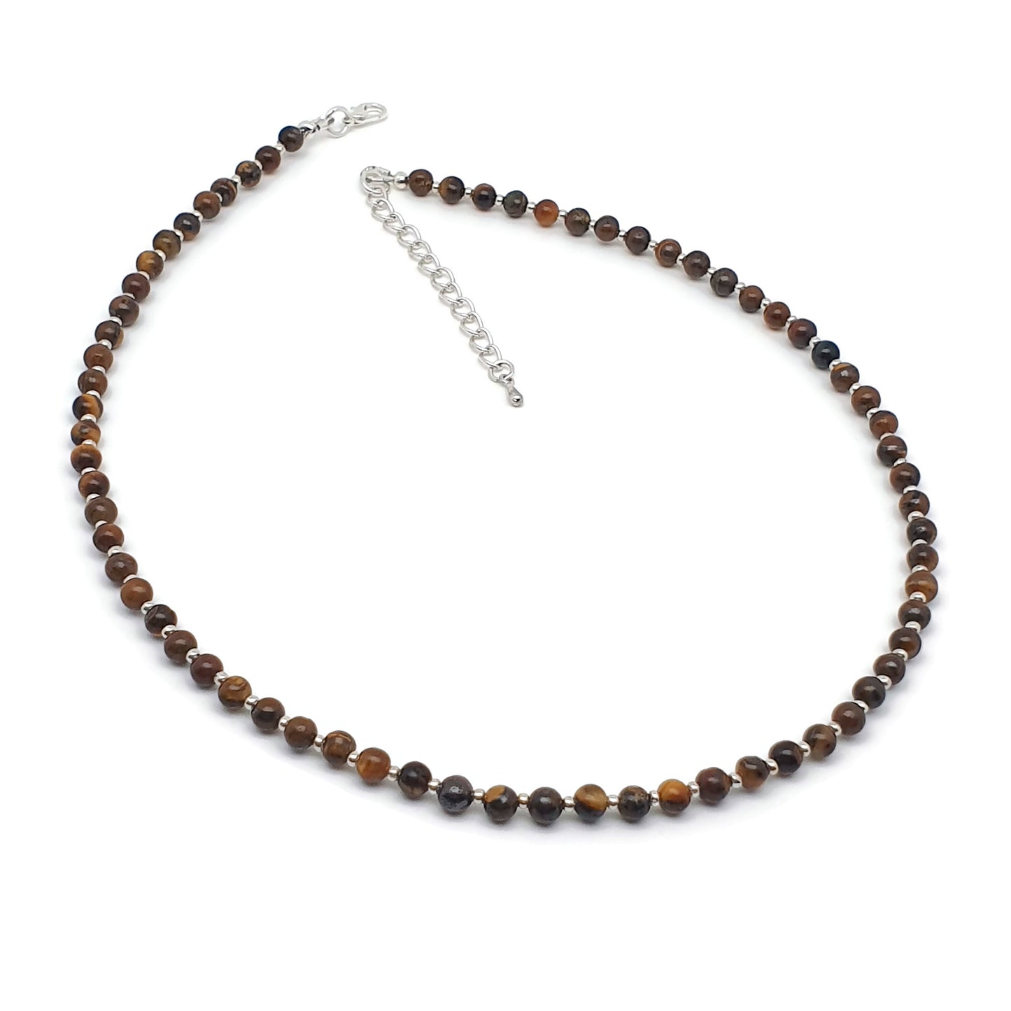 Brown Tiger's Eye Beaded Collar Necklace Silver Plated