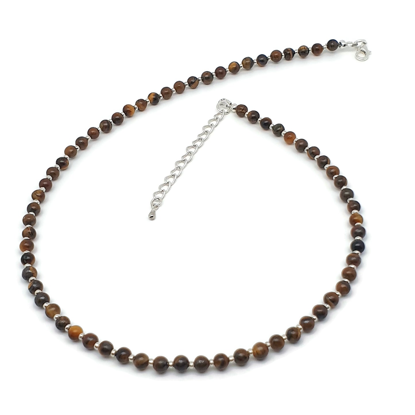 Brown Tiger's Eye Beaded Collar Necklace Silver Plated