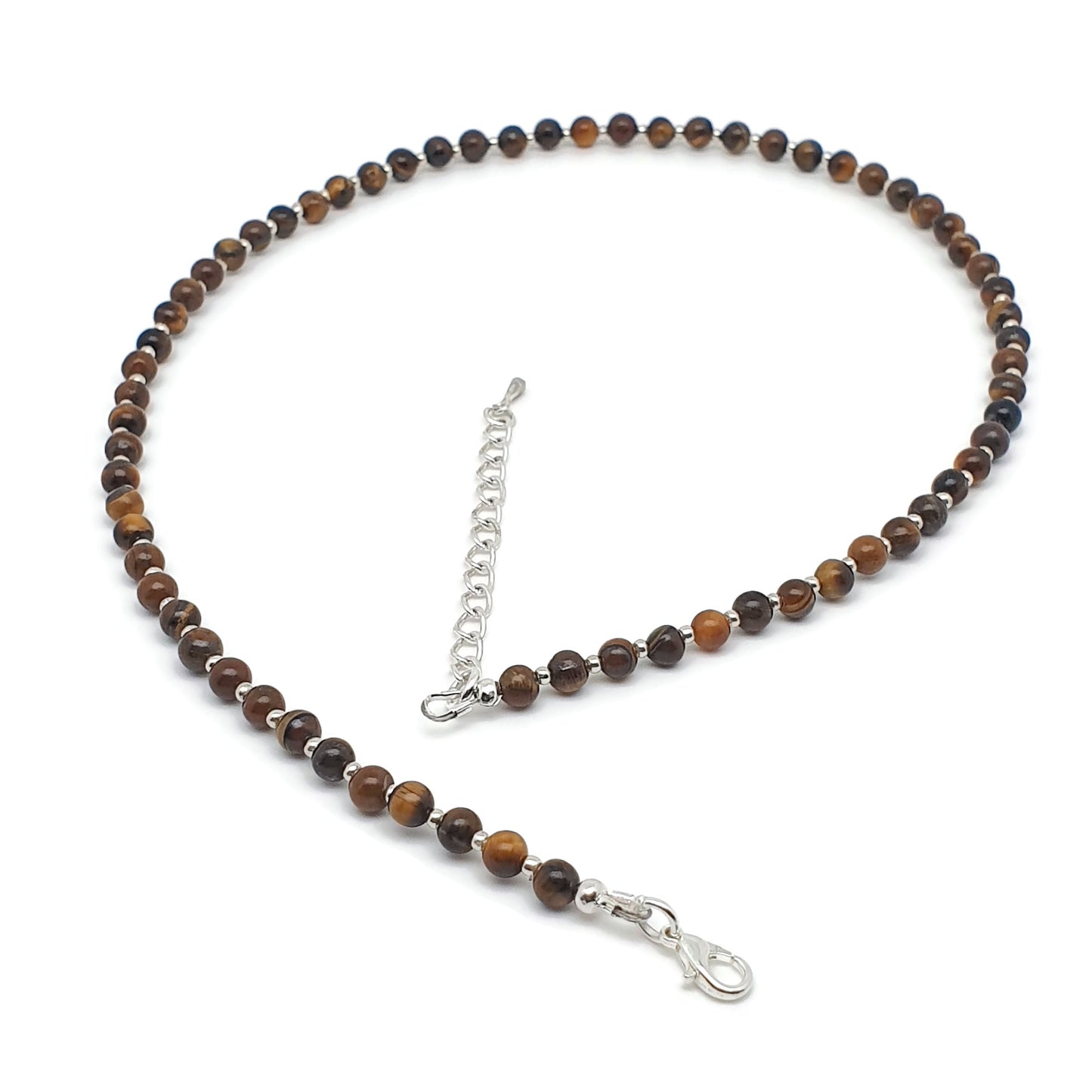 Brown Tiger's Eye Beaded Collar Necklace Silver Plated