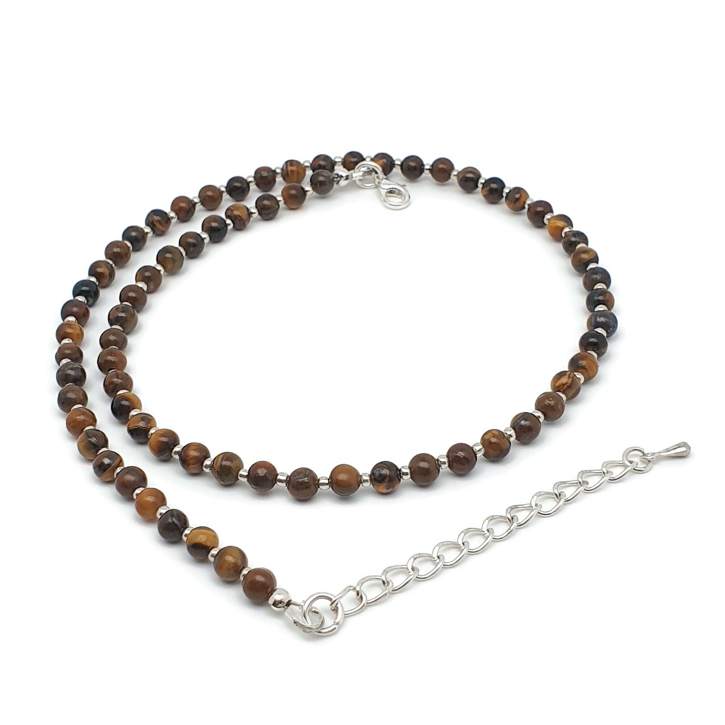 Brown Tiger's Eye Beaded Collar Necklace Silver Plated