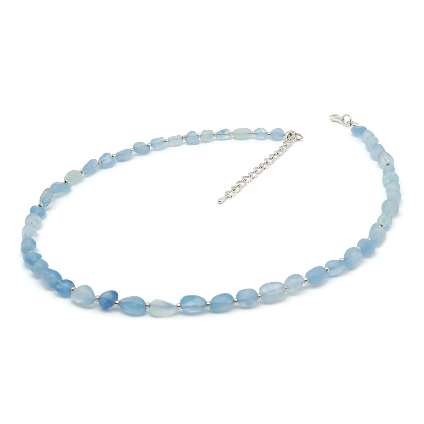 Beaded Aquamarine Nuggets Collar Necklace Silver Plated