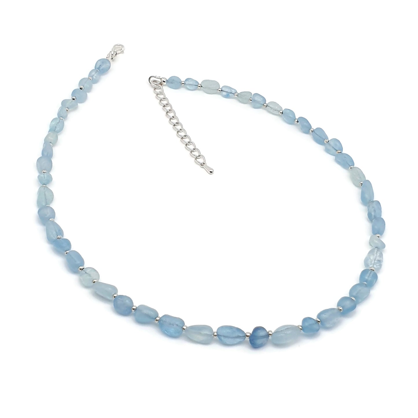 Beaded Aquamarine Nuggets Collar Necklace Silver Plated