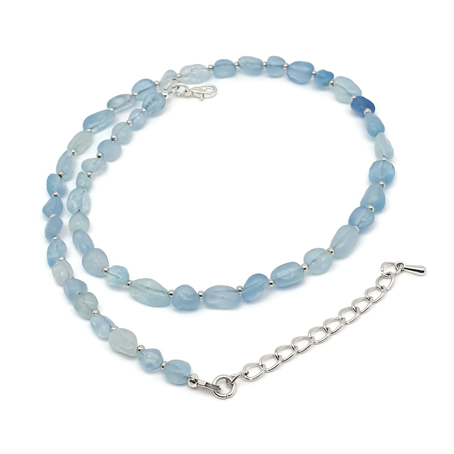 Beaded Aquamarine Nuggets Collar Necklace Silver Plated