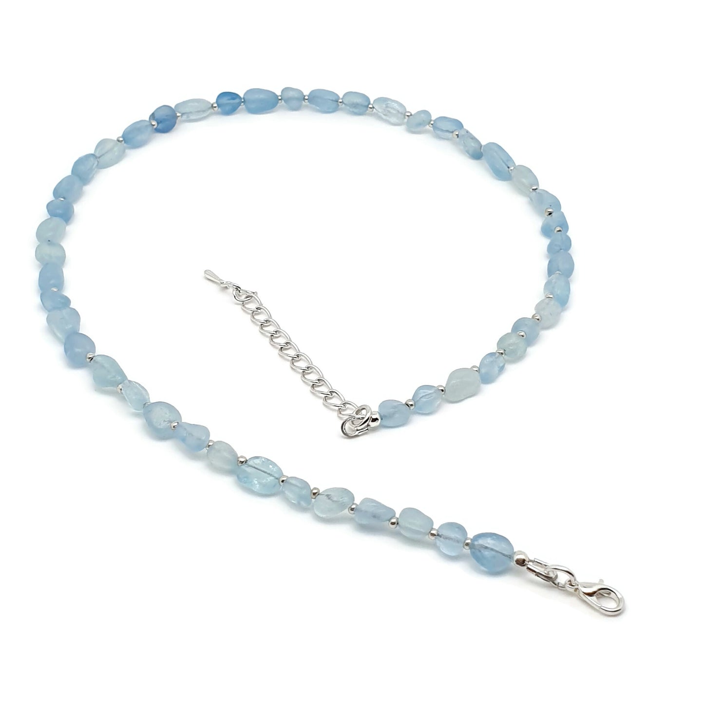 Beaded Aquamarine Nuggets Collar Necklace Silver Plated