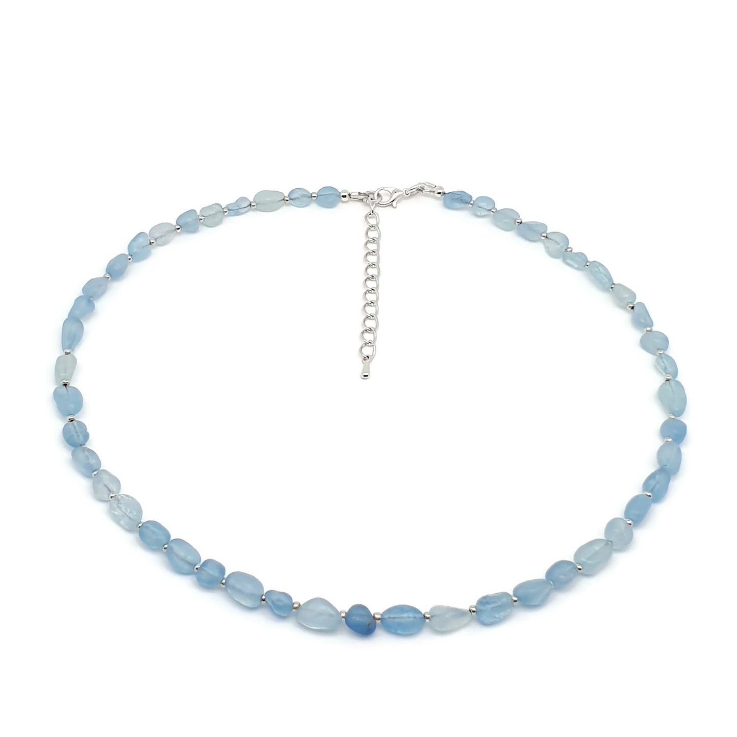 Beaded Aquamarine Nuggets Collar Necklace Silver Plated