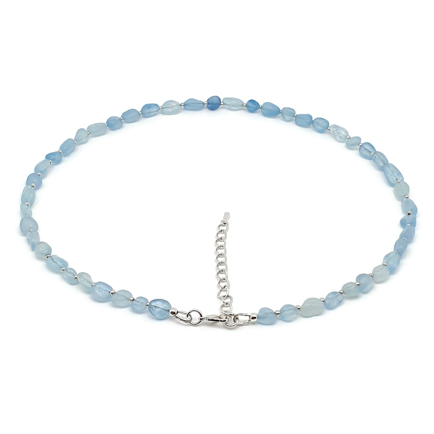 Beaded Aquamarine Nuggets Collar Necklace Silver Plated