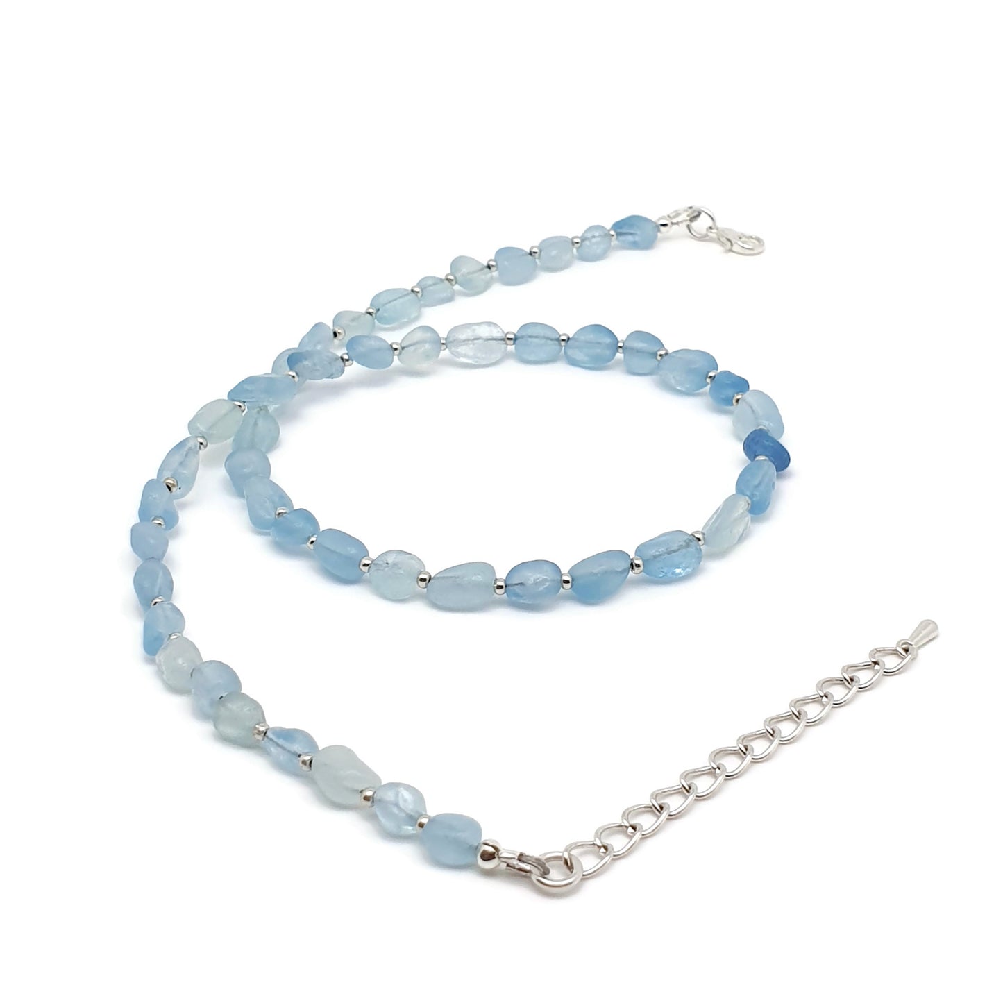 Beaded Aquamarine Nuggets Collar Necklace Silver Plated