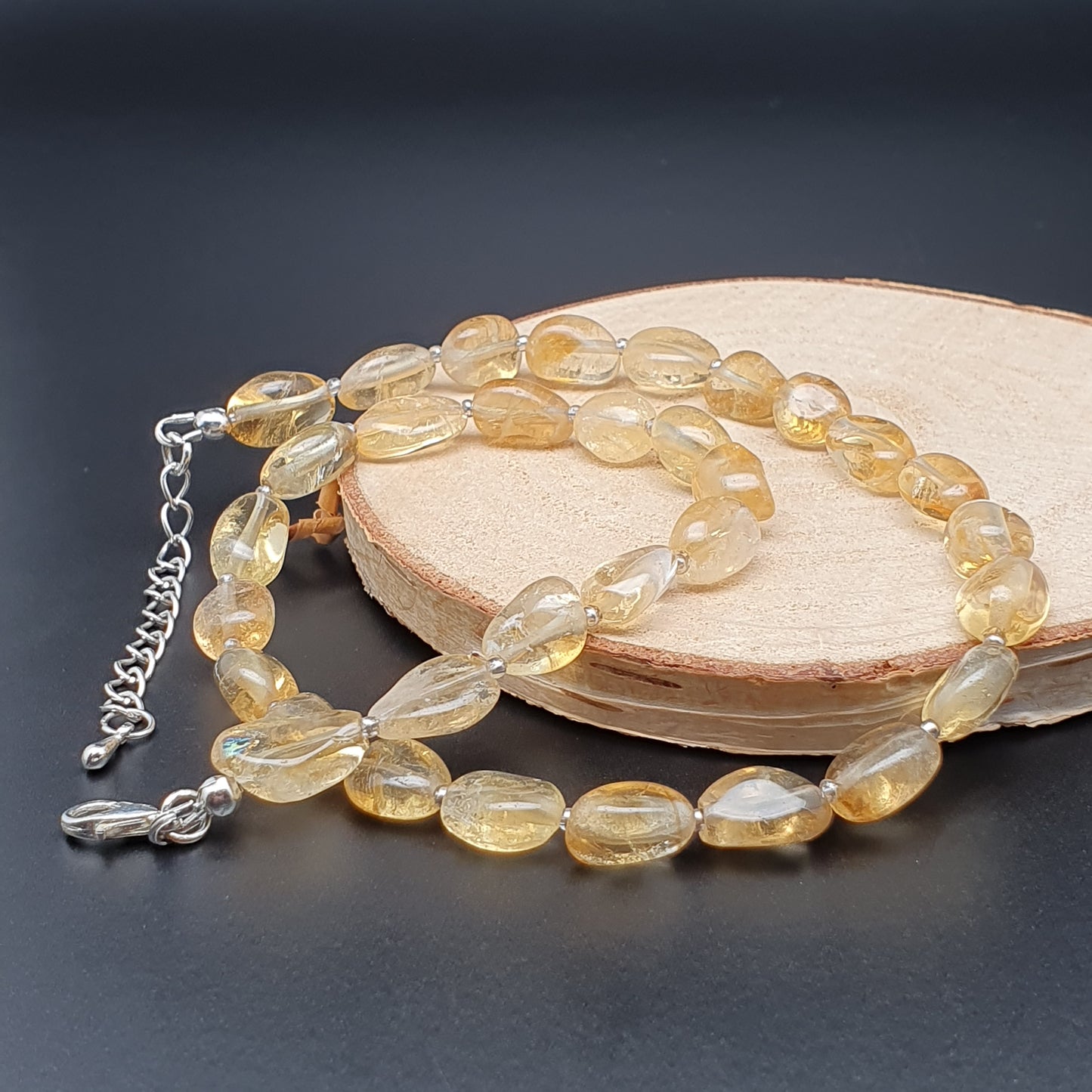 Yellow Citrine Beaded Nuggets Necklace Silver Plated