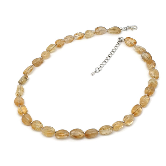 Yellow Citrine Beaded Nuggets Necklace Silver Plated