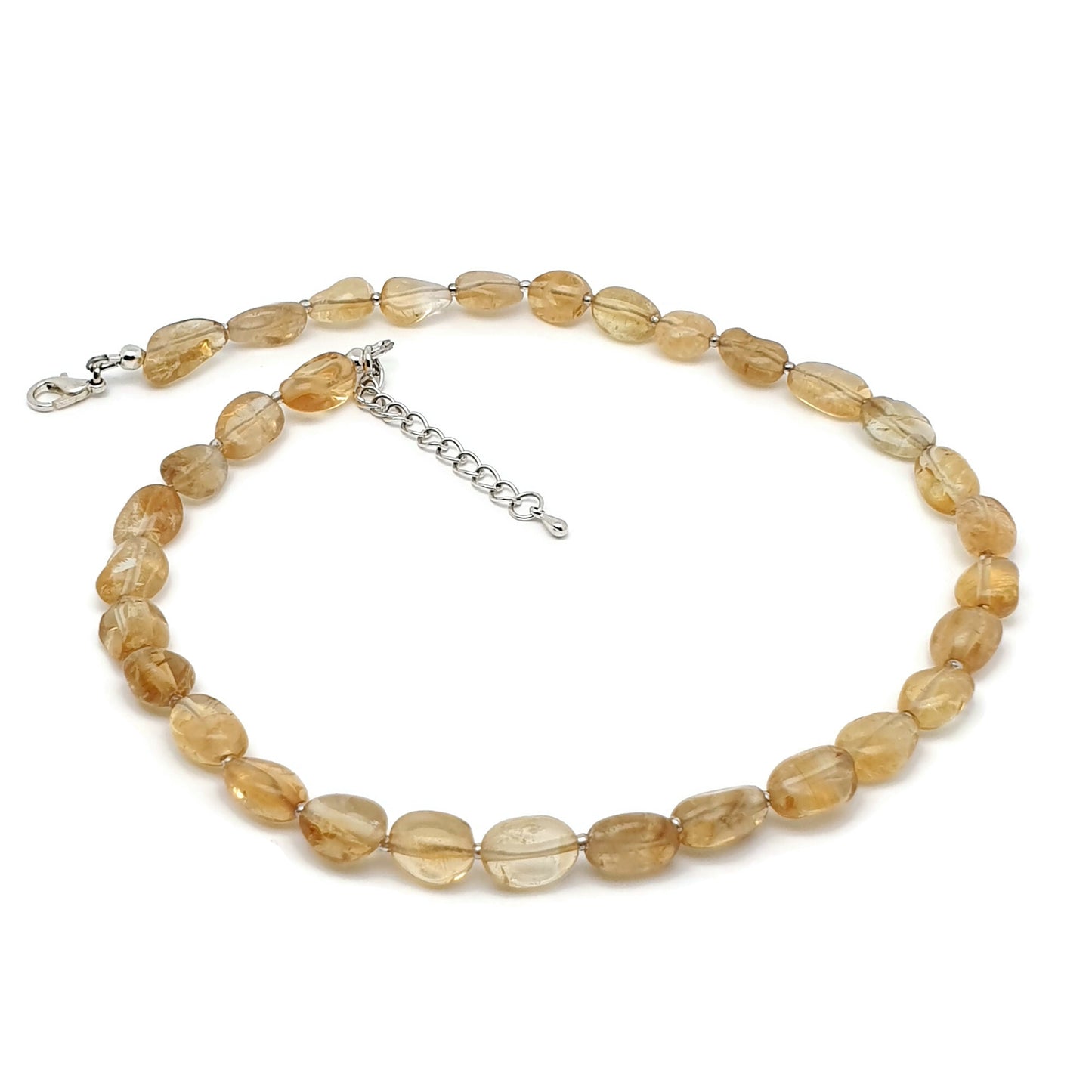 Yellow Citrine Beaded Nuggets Necklace Silver Plated