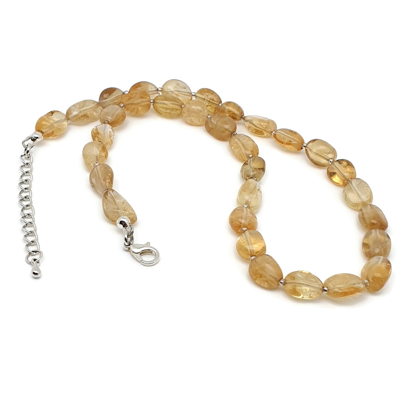 Yellow Citrine Beaded Nuggets Necklace Silver Plated