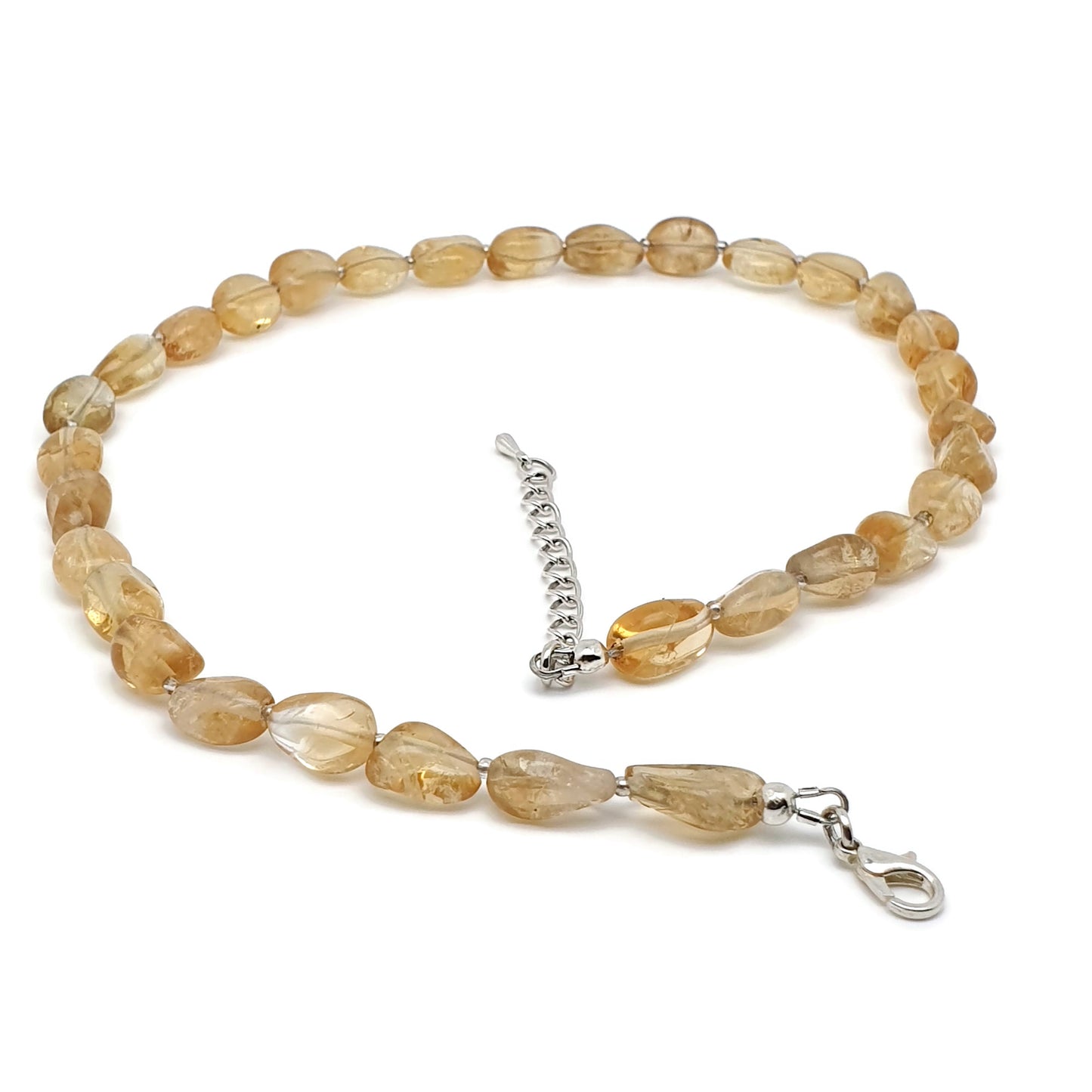 Yellow Citrine Beaded Nuggets Necklace Silver Plated