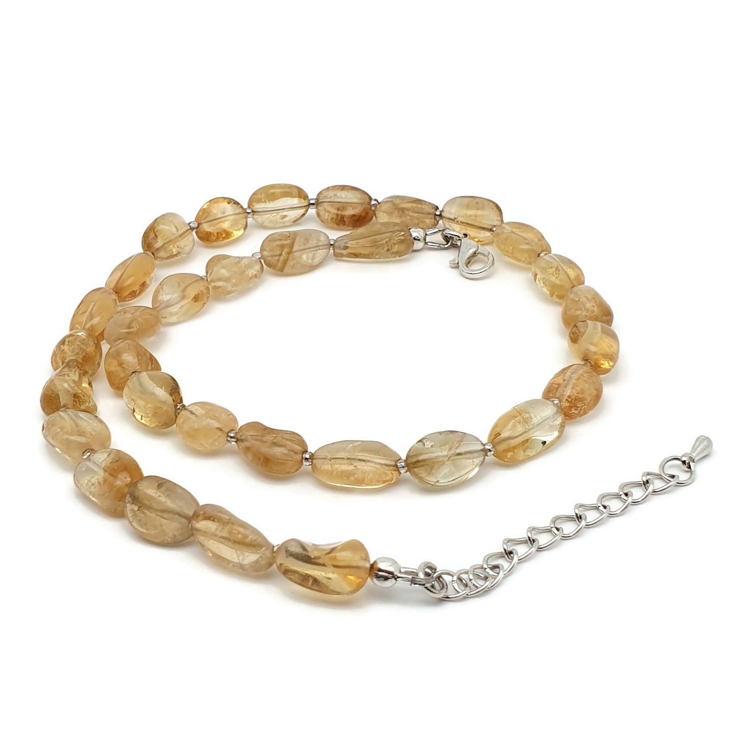 Yellow Citrine Beaded Nuggets Necklace Silver Plated